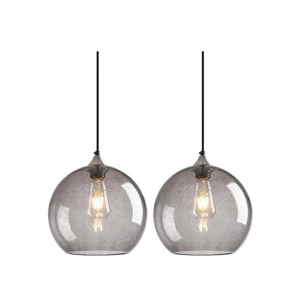 LBSQJ Light Grey Glass Globe Mini Pendant Lights 2 Pack Kitchen Island Fixtures